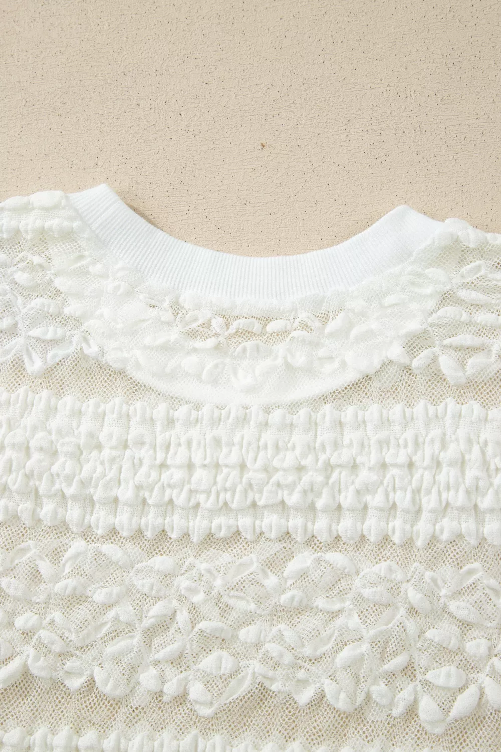 Sheer Lace Textured Patchwork Short Sleeve Top, image 6