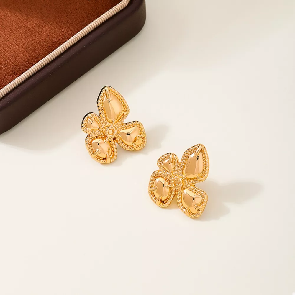 18K Gold-Plated Alloy Flower Stud Earrings