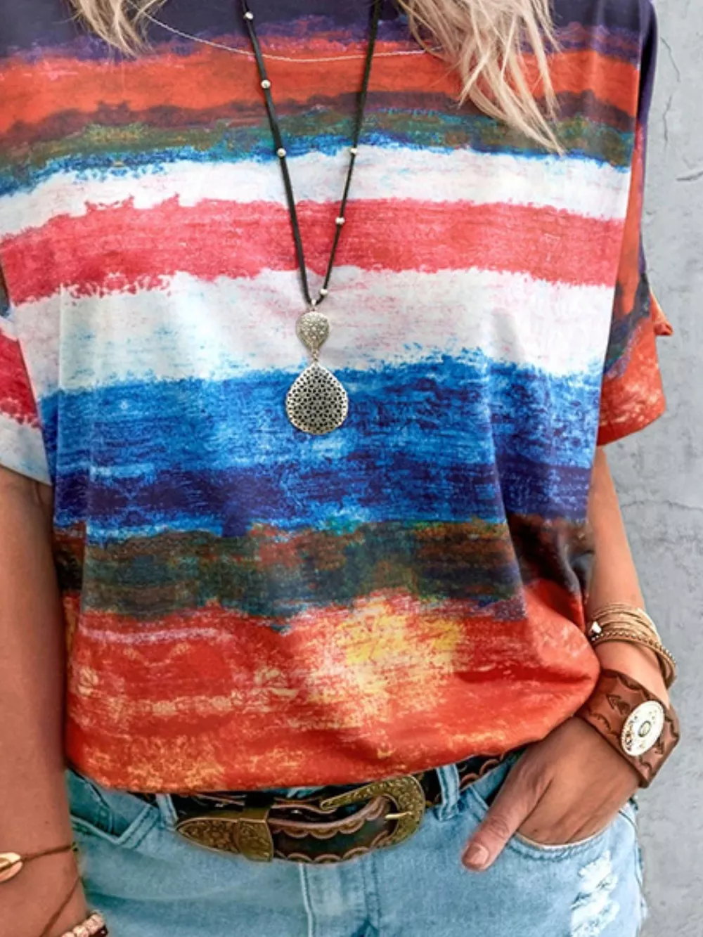 Contrast Round Neck Casual T-Shirt, image 9