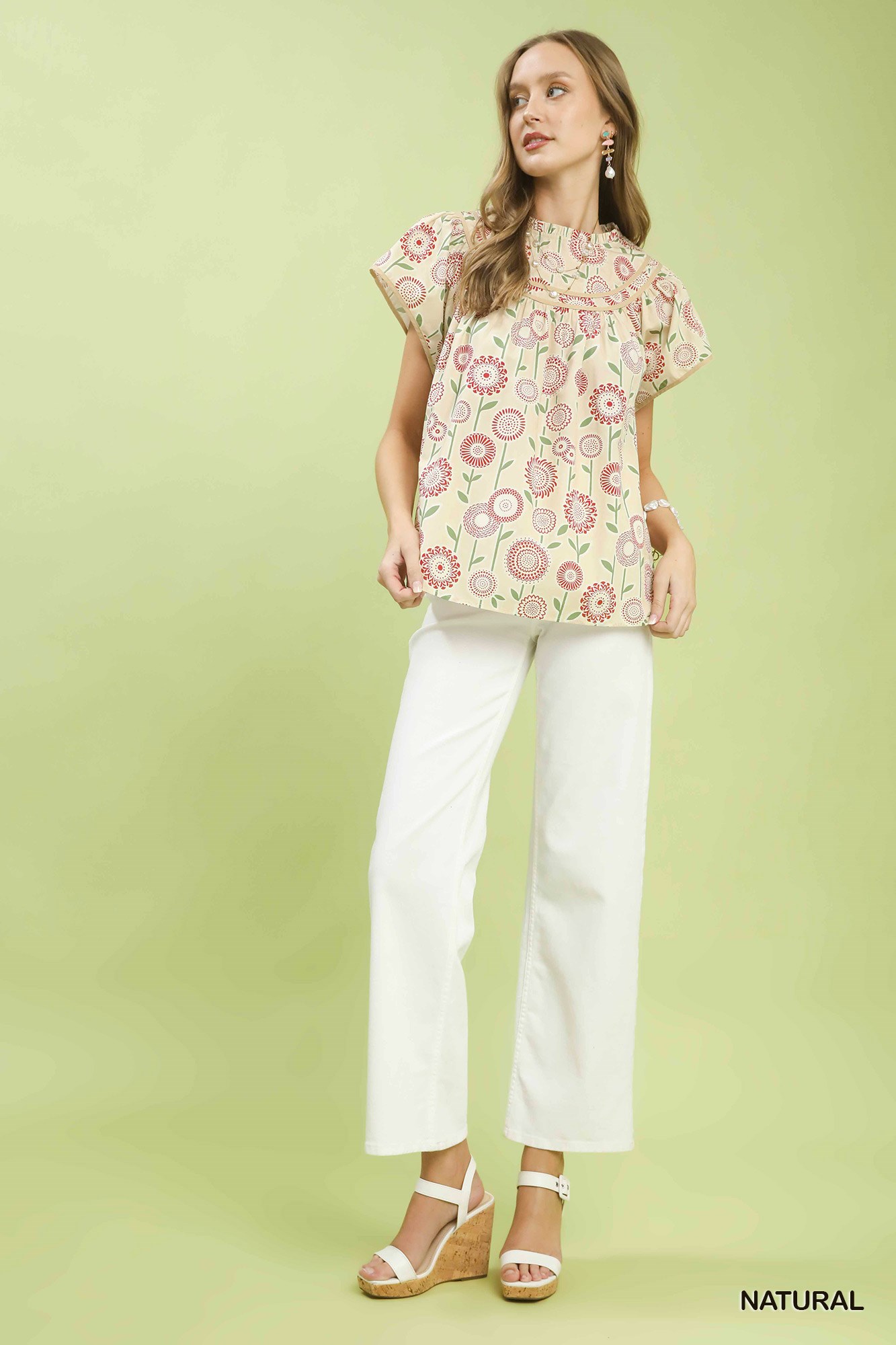 Retro Floral Smocked Babydoll Blouse, image 4