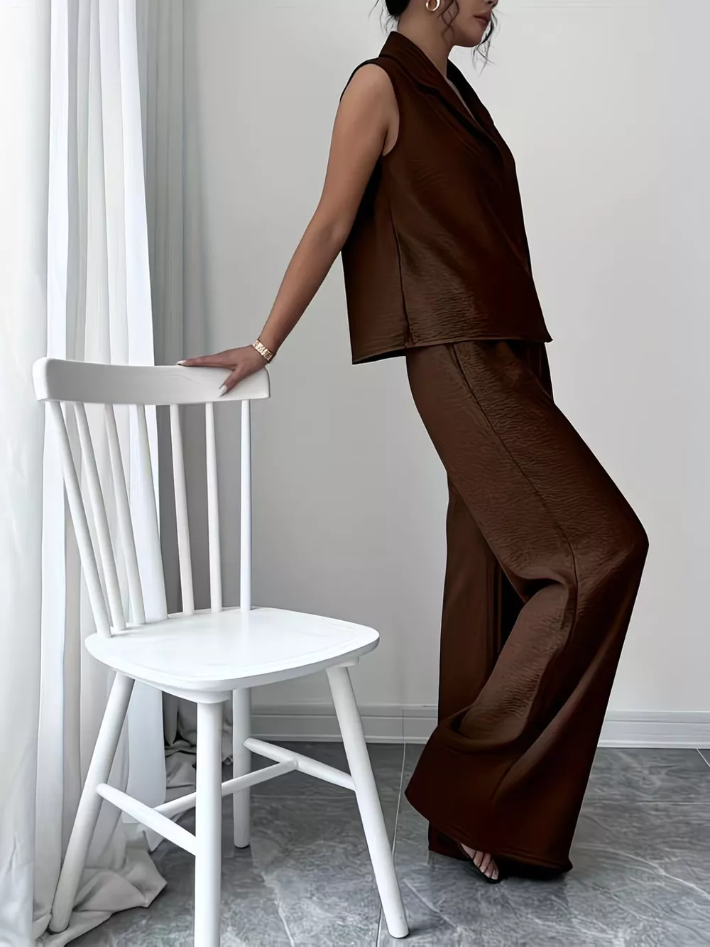 Sleeveless Top and Wide Leg Pants Set, image 4
