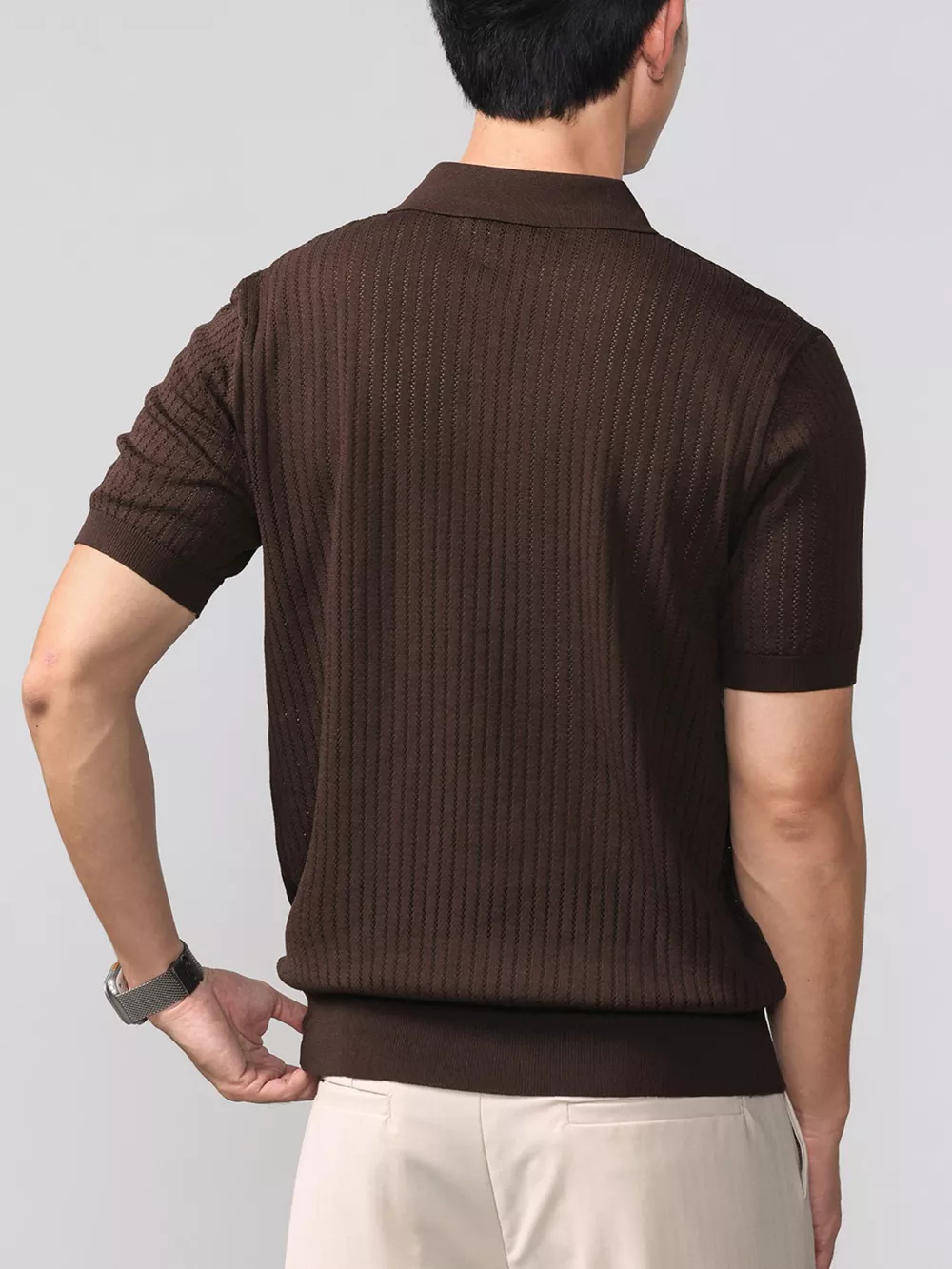 Men's Plus Size Short Sleeve Breathable Knit Polo, image 3