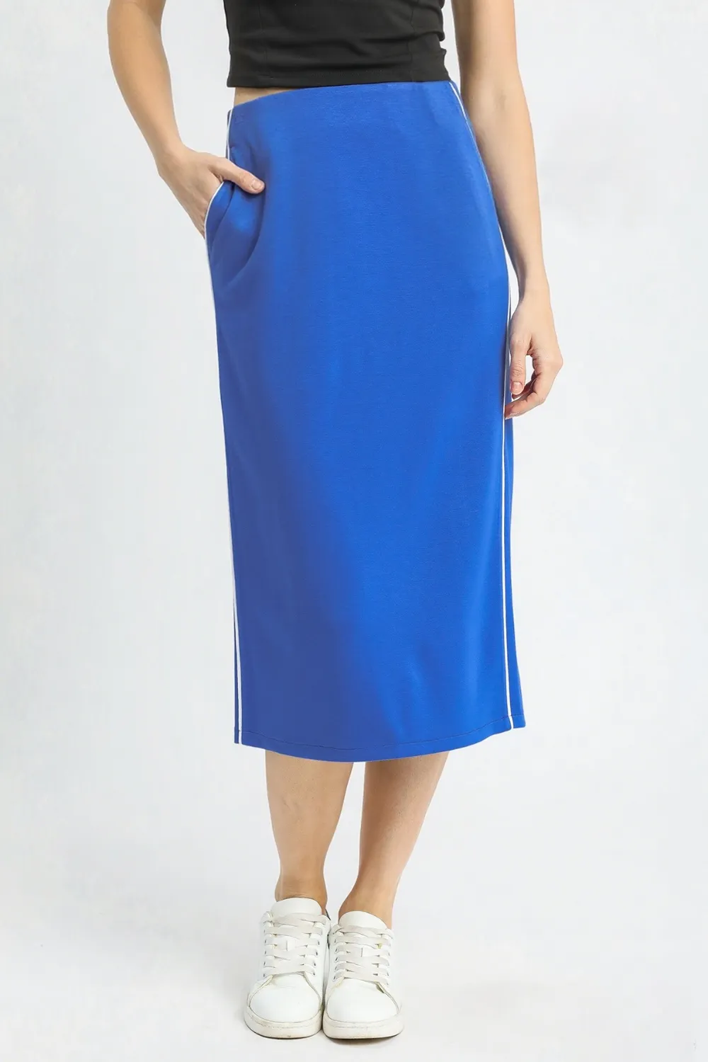 Midi Pencil Skirt with Contrast Piping Detail