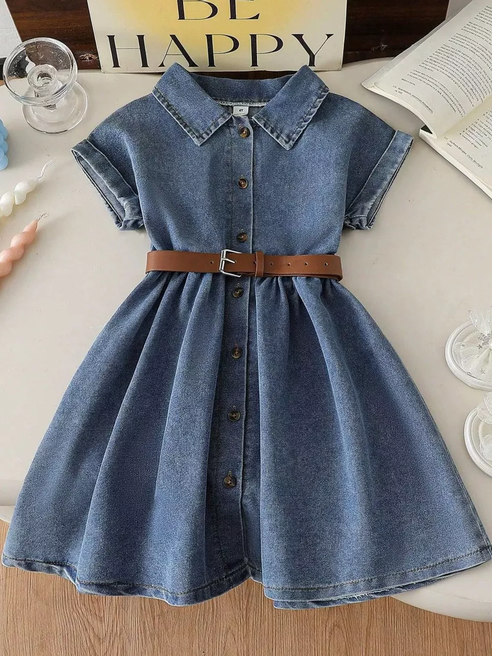 Children's Casual Denim Button-Down Dress, image 2