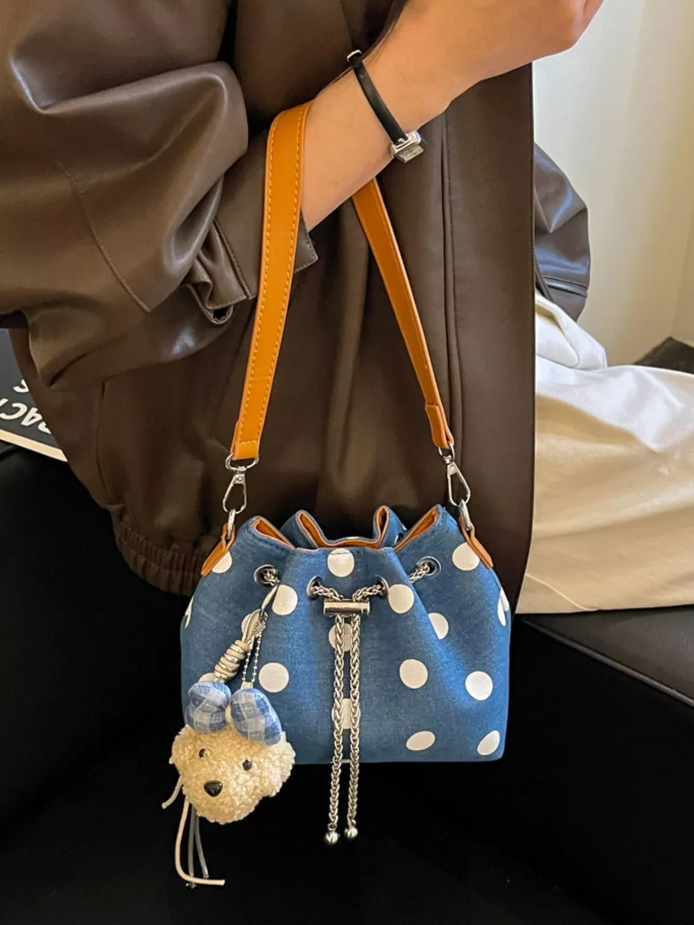 Polka Dot Bucket Crossbody Bag
