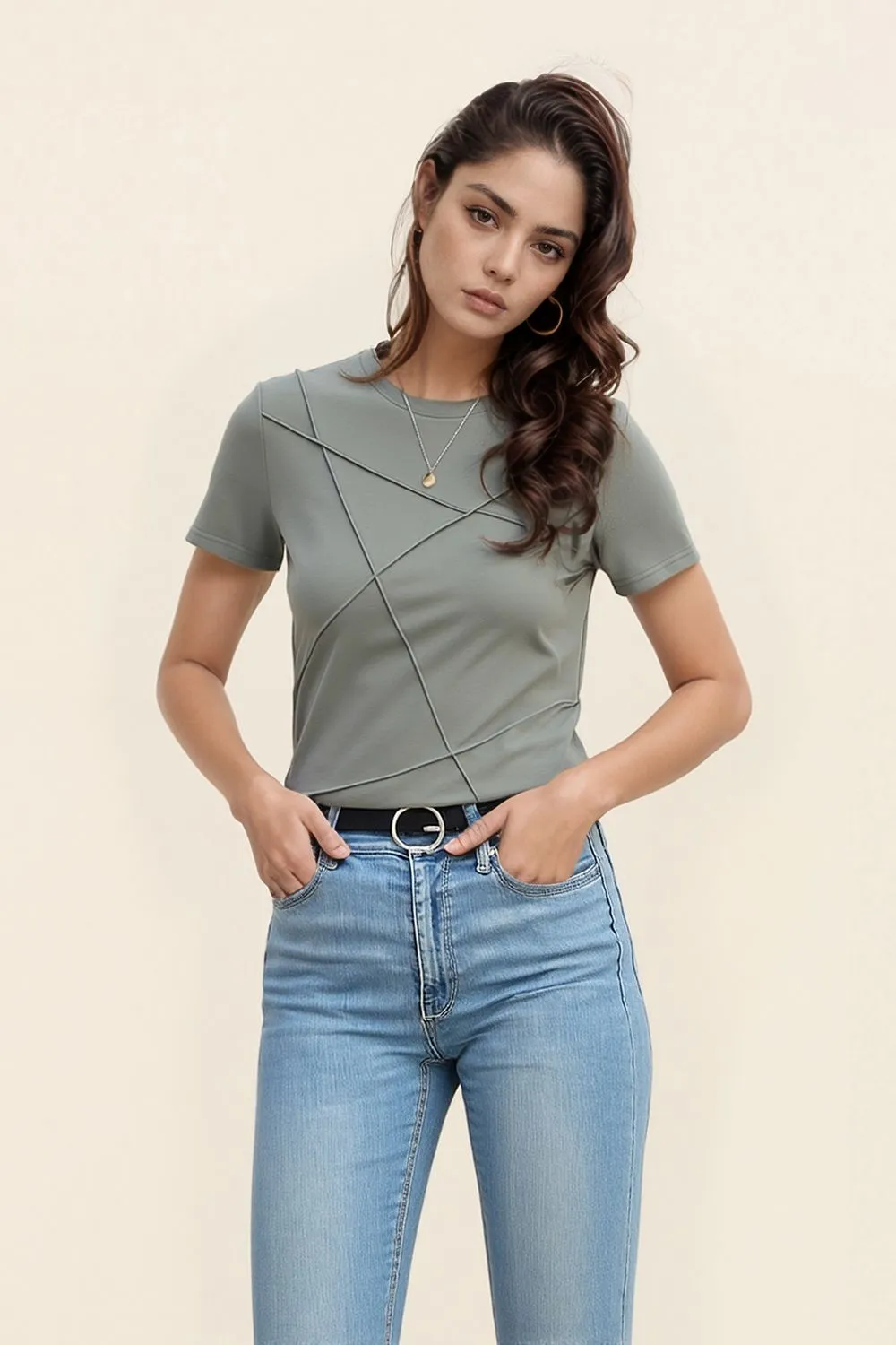 Solid Color Round Neck T Shirt, image 9