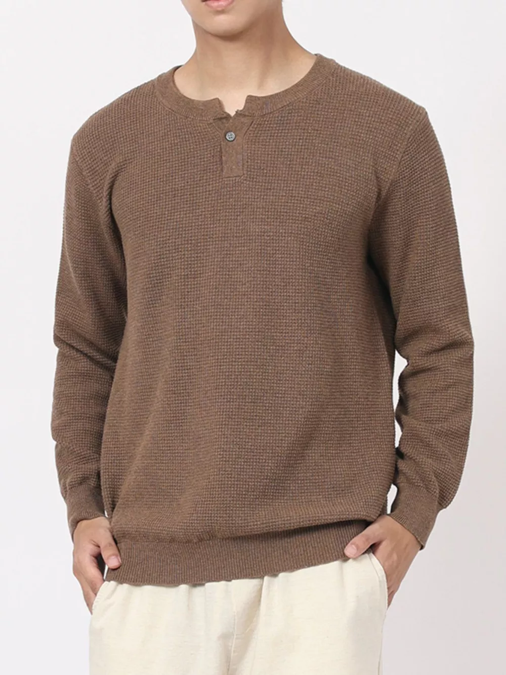 Men's Plus Size Button Detail Waffle Knit Top, image 7