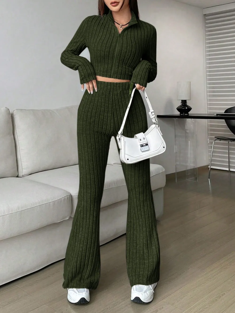 Zip Up Long Sleeve Top and Pants Set, image 9