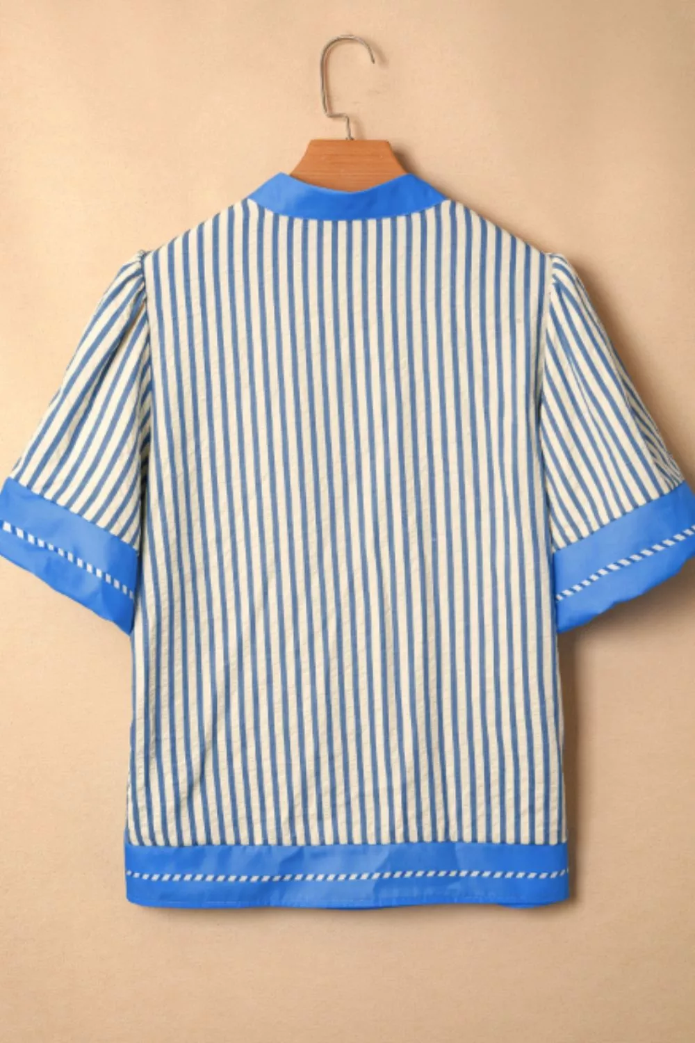 Stripe Color Block Detail V Neck Short Sleeve Blouse, image 5