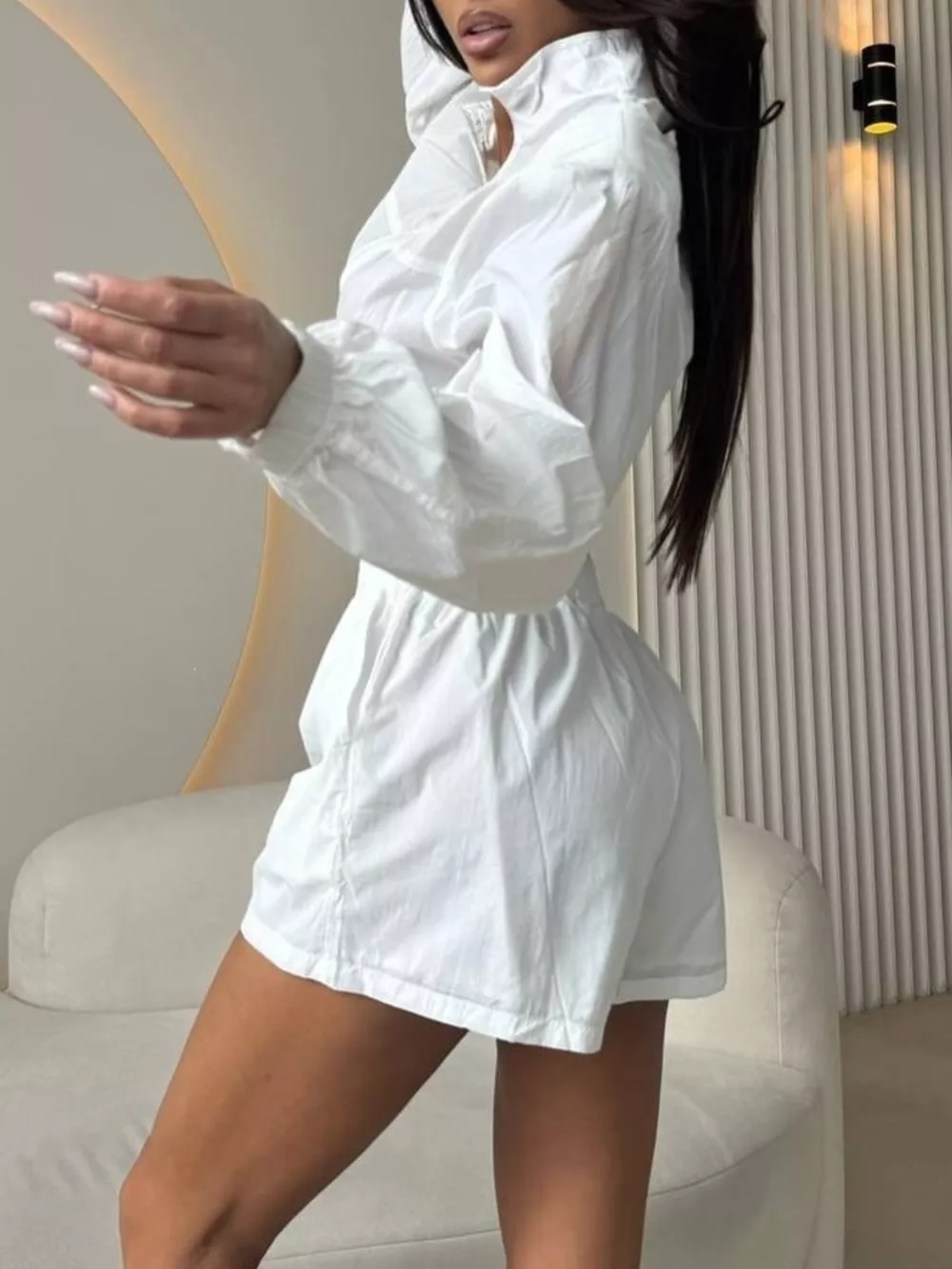 Zip-Up Crop Jacket and High-Waisted Shorts Set, image 16