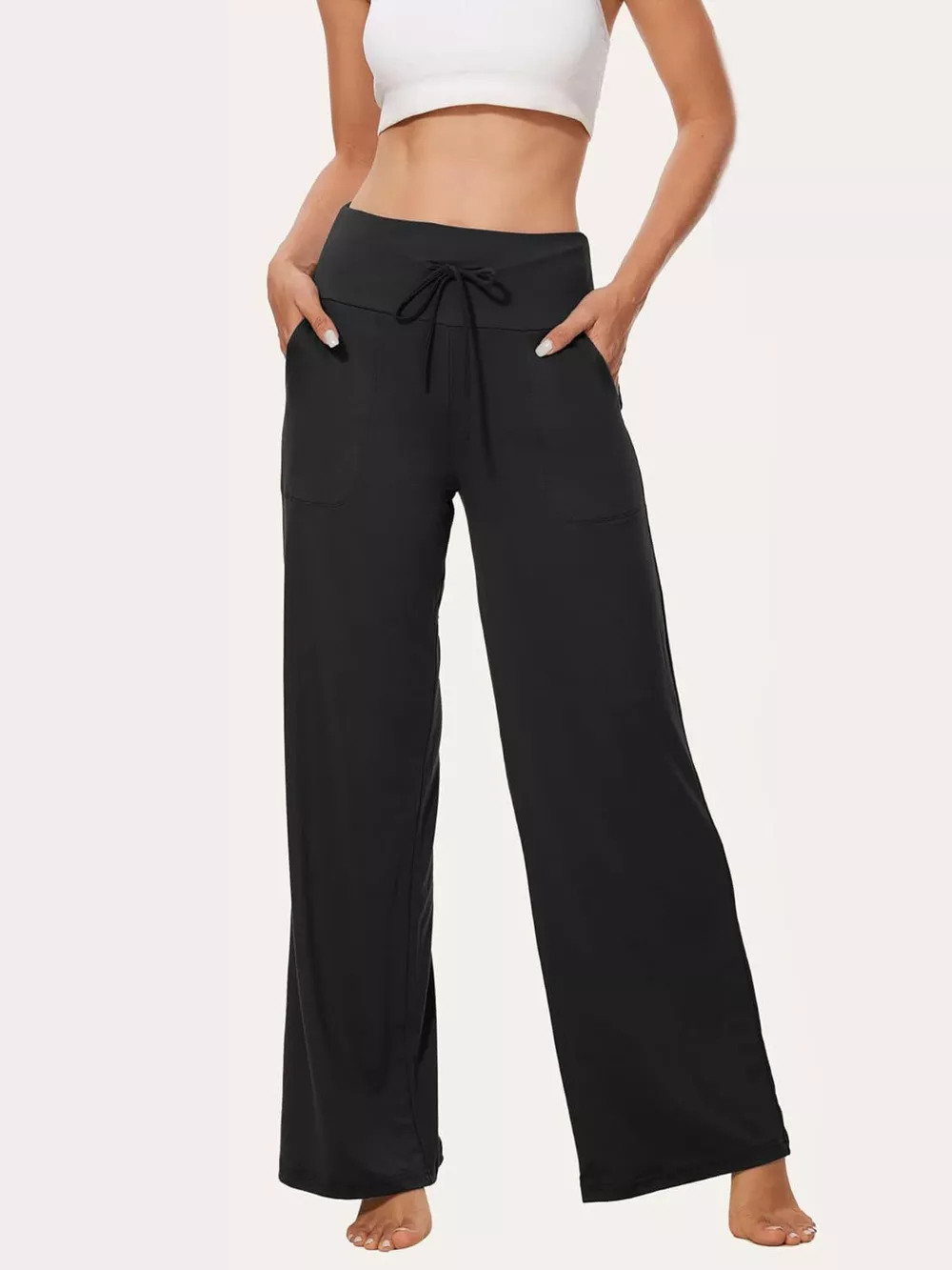 High-Waisted Wide-Leg Lounge Bottoms with Pockets