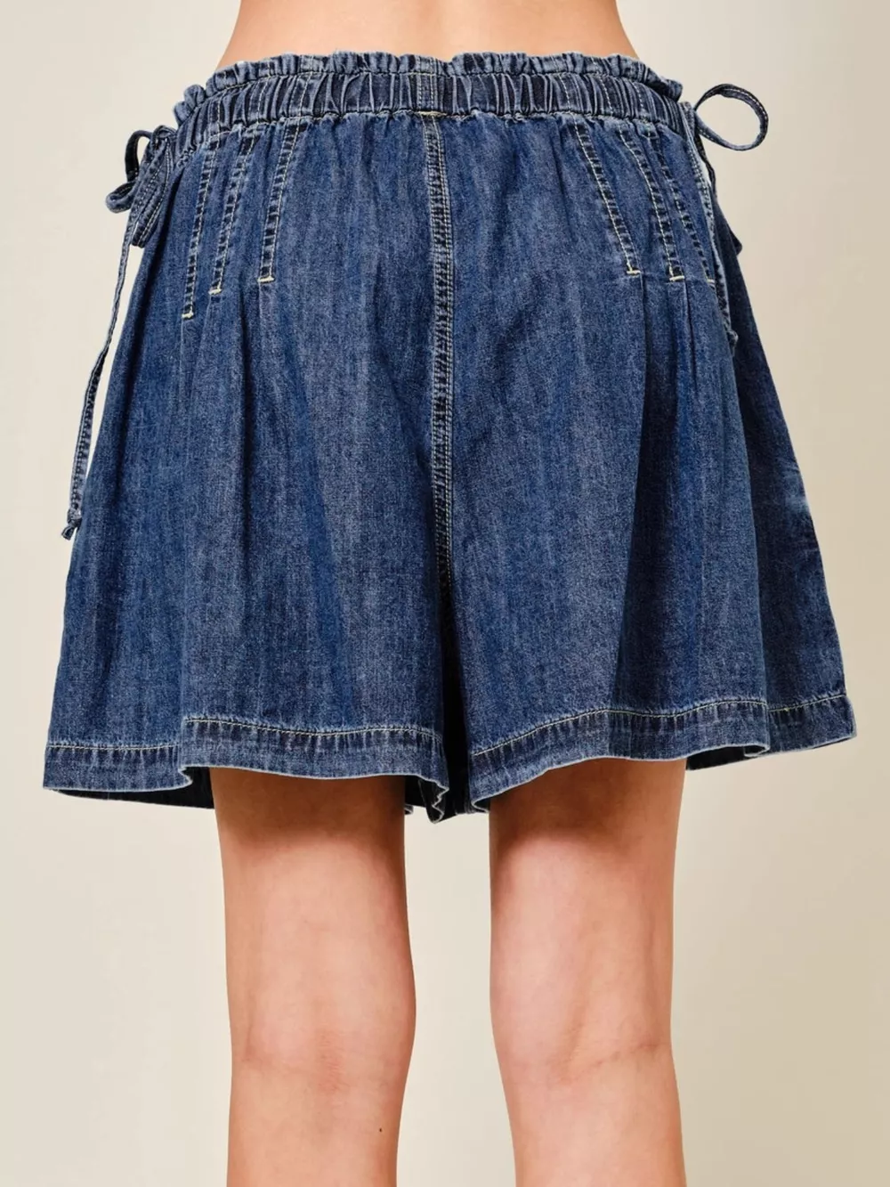 Pleated Elastic Waist Denim Shorts, image 5
