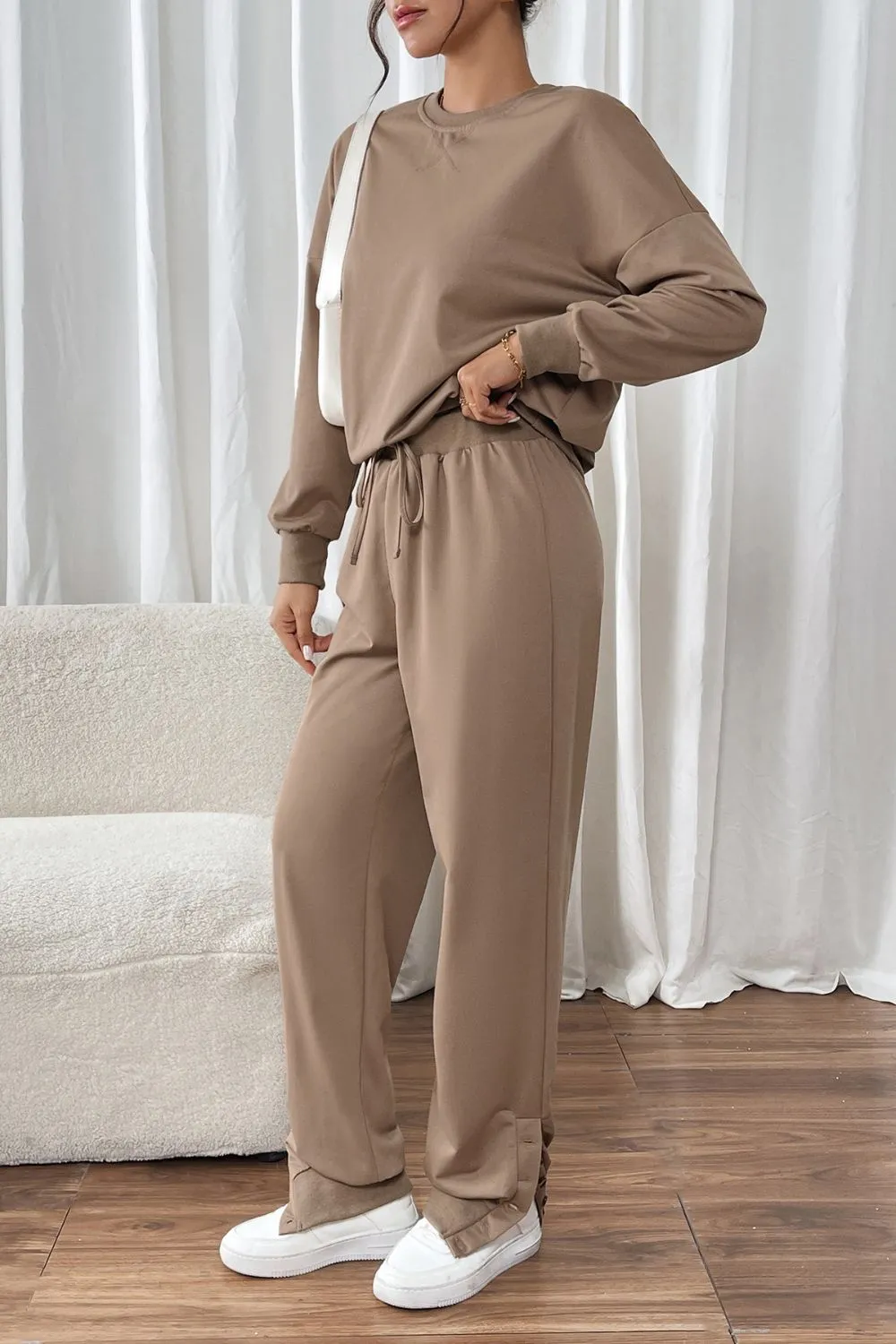 Round Neck Long Sleeve Top and Pants Set, image 5