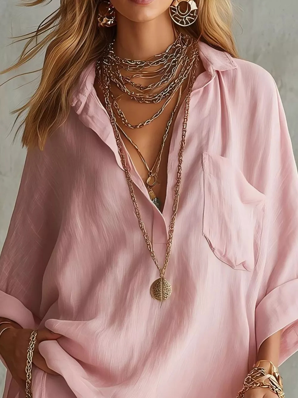 Full Size Oversized Long Sleeve Shirt and Shorts Two-Piece Set Plus Size, image 3