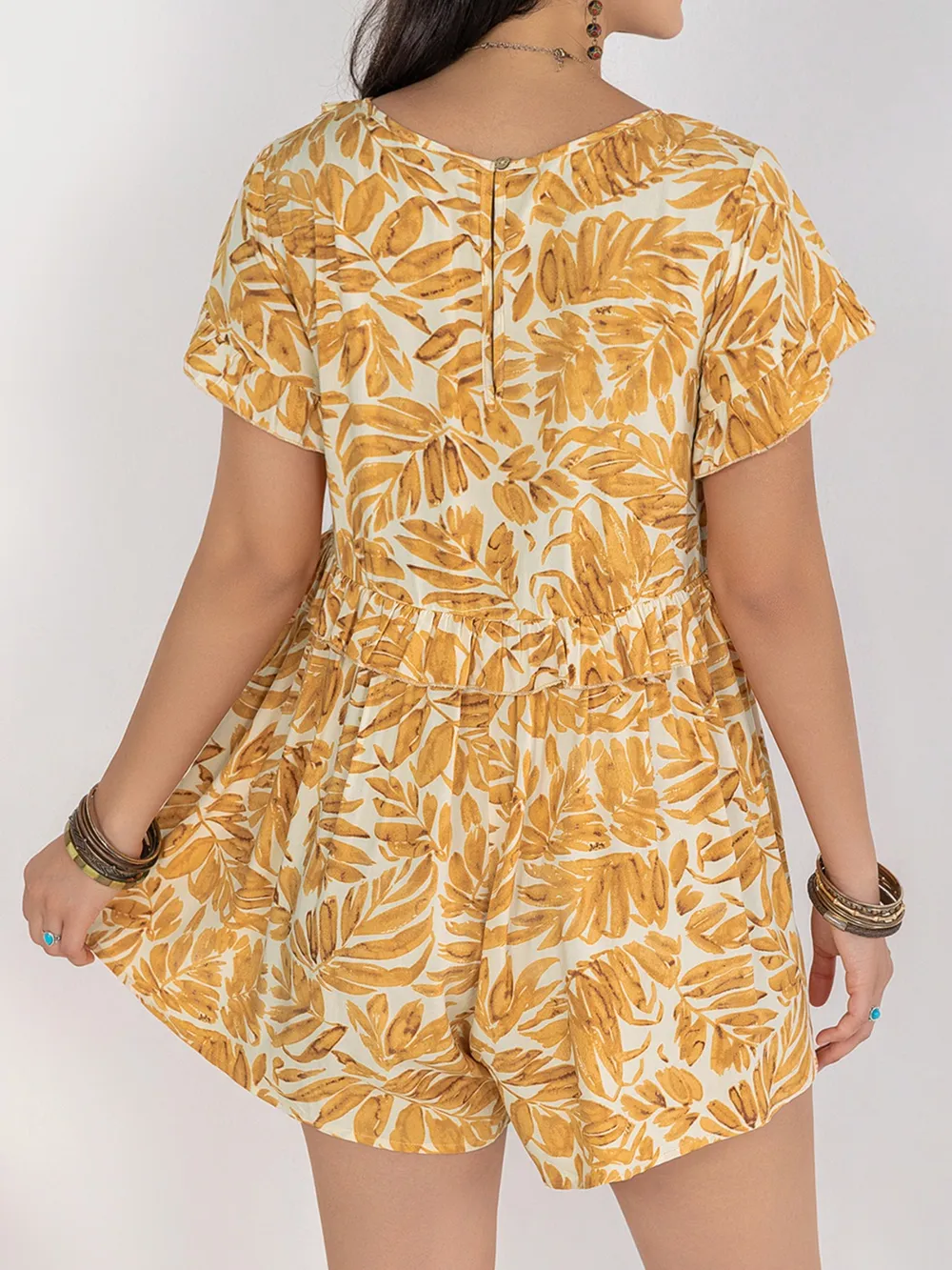 Printed V-Neck Short Sleeve Romper, image 6