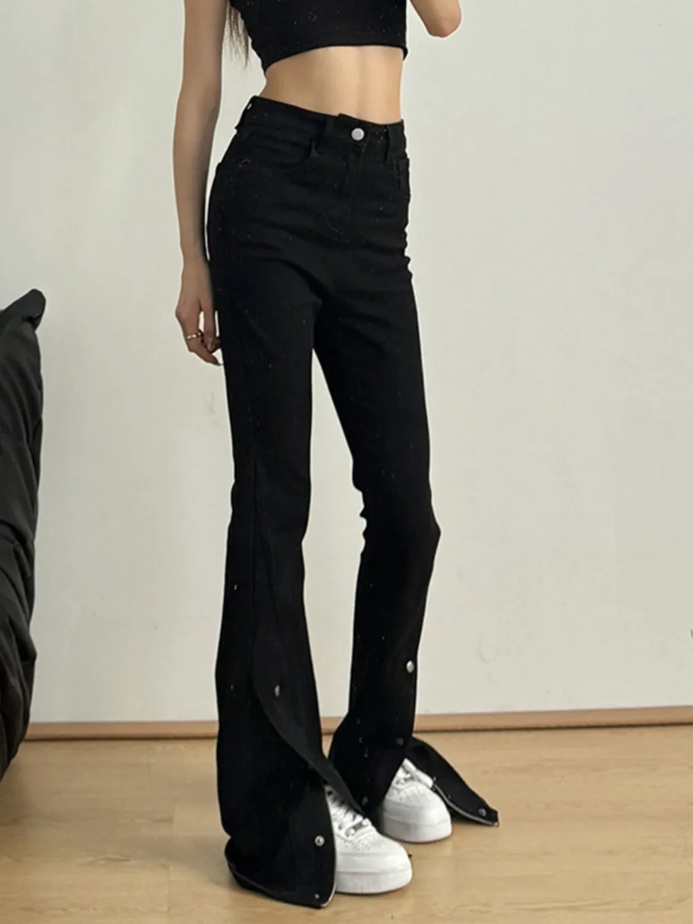 High-Waisted Slit Flare Jeans