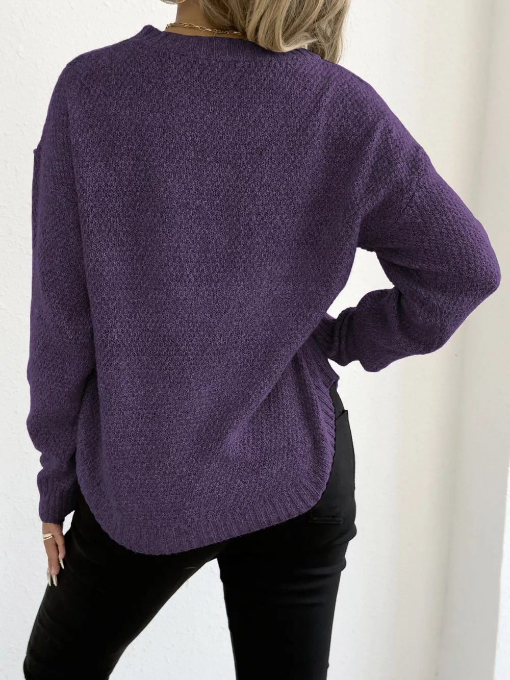 Textured Knit Relaxed Fit Round Neck Sweater, image 30