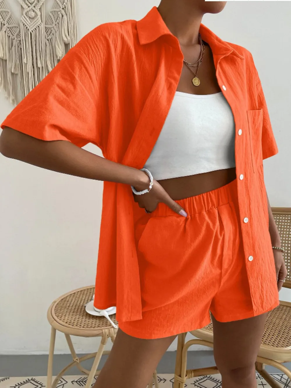 Button Up Short Sleeve Shirt and Shorts Set, image 6