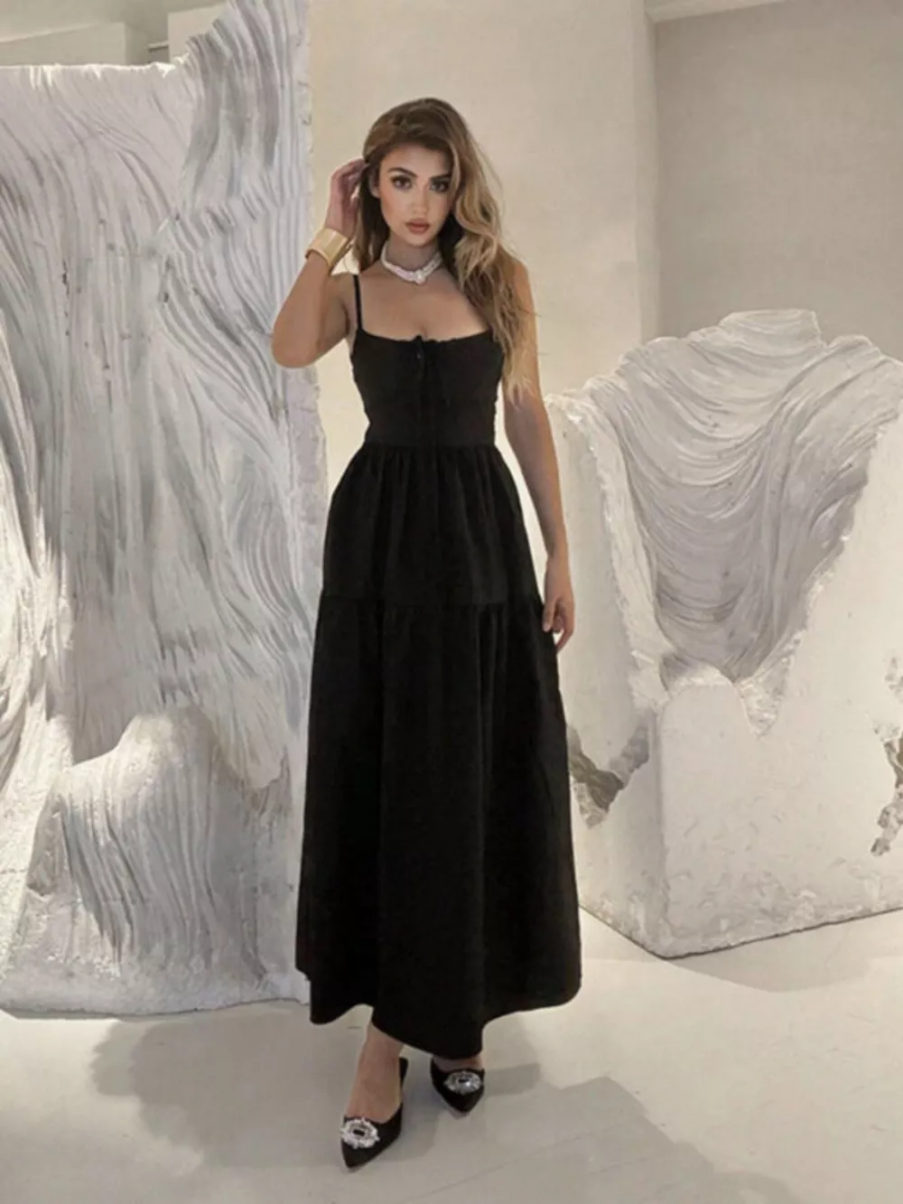 Backless Lace Up Spaghetti Strap Maxi Dress, image 4