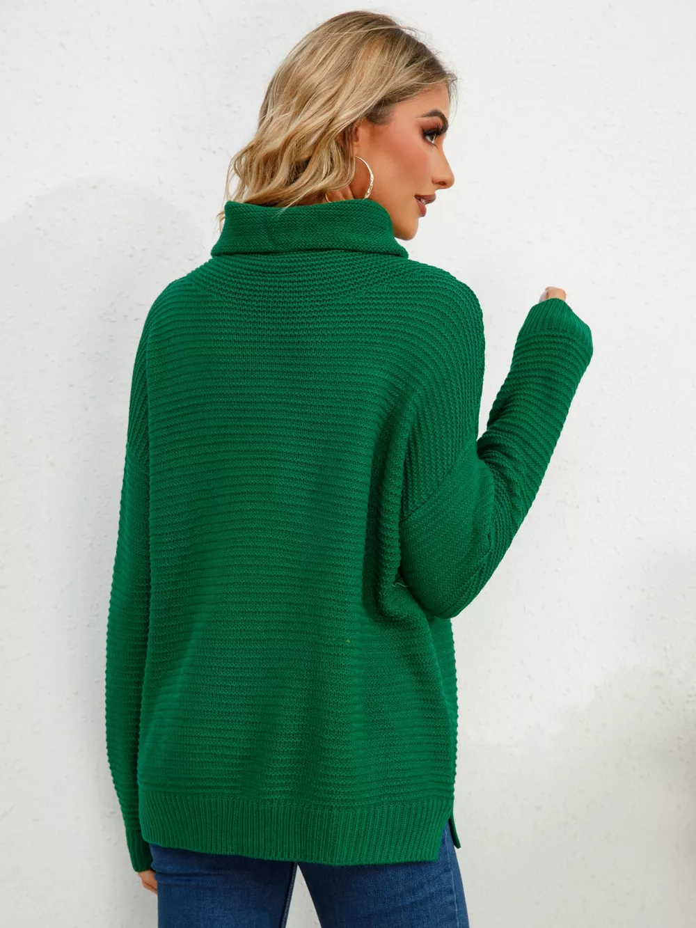 Slit Turtleneck Dropped Shoulder Sweater, image 3
