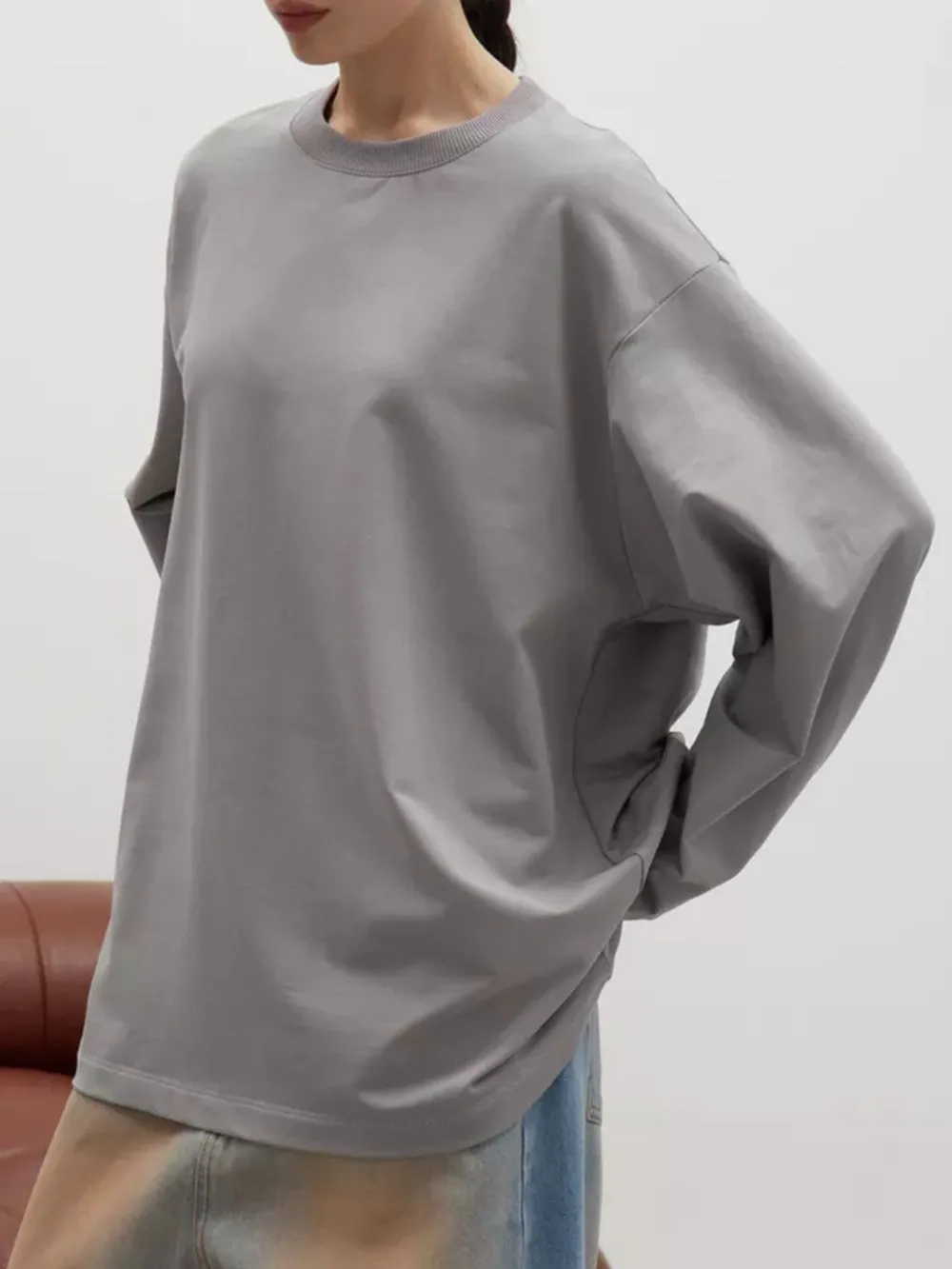 Round Neck Dropped Shoulder Long Sleeve T-Shirt, image 25