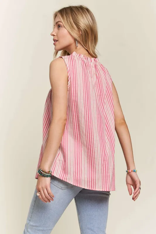 Contrast Striped Frill Round Neck Sleeveless Top, image 3