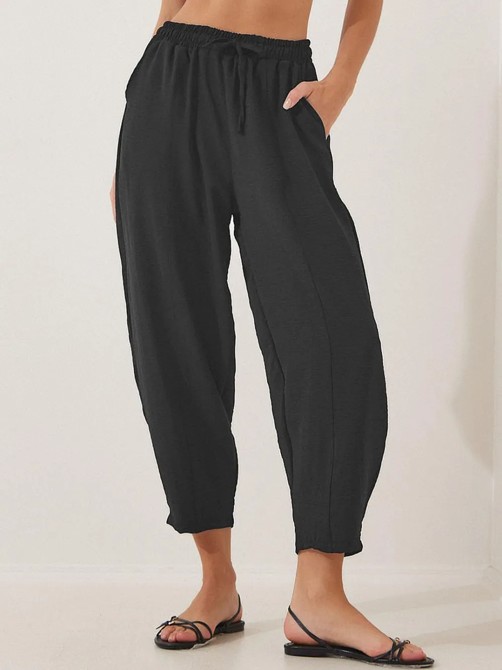 Full Size Drawstring Cropped Jogger Pants Plus Size, image 5