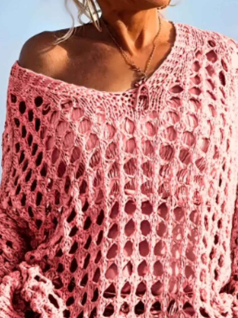 Crochet Long Sleeve Knit Cover Up, image 5