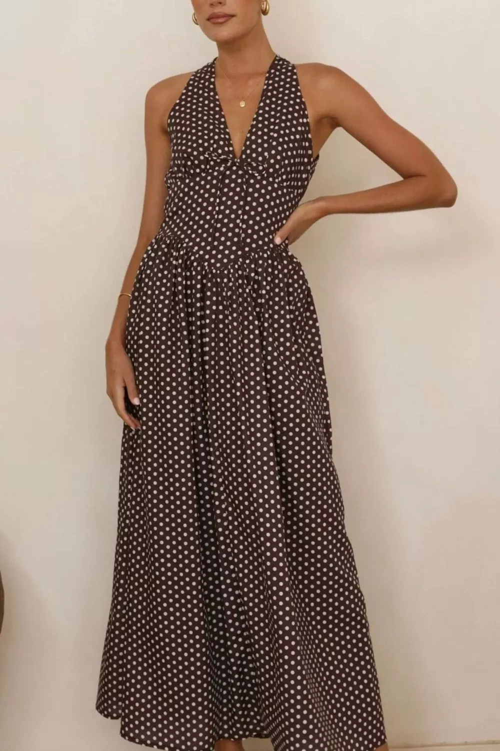 Backless Polka Dot Halter Neck Maxi Dress, image 10