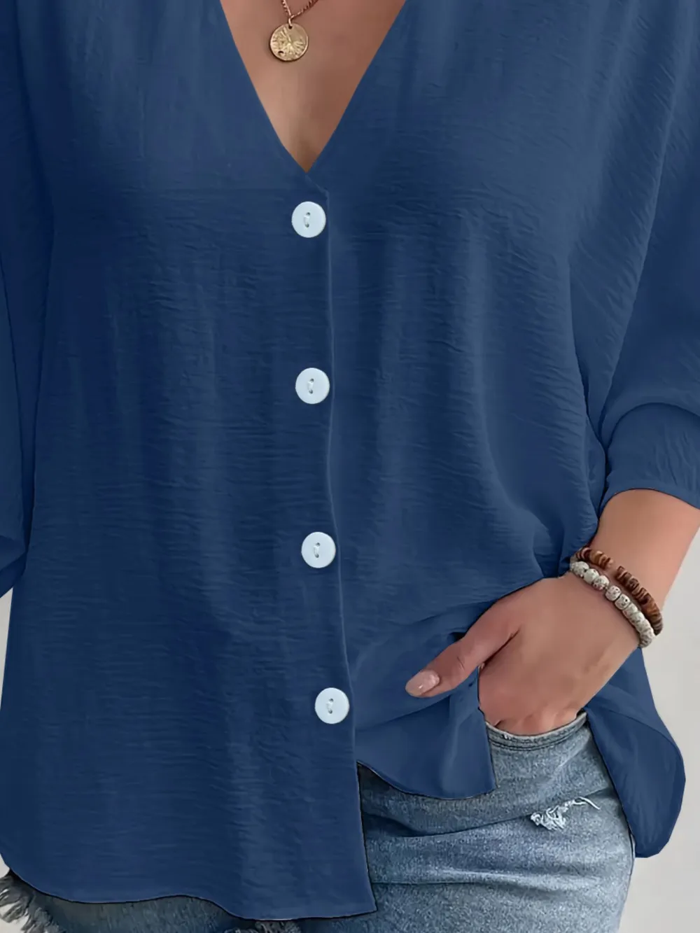 Full Size Casual V-Neck Button Down Relaxed Fit Blouse Plus Size, image 18