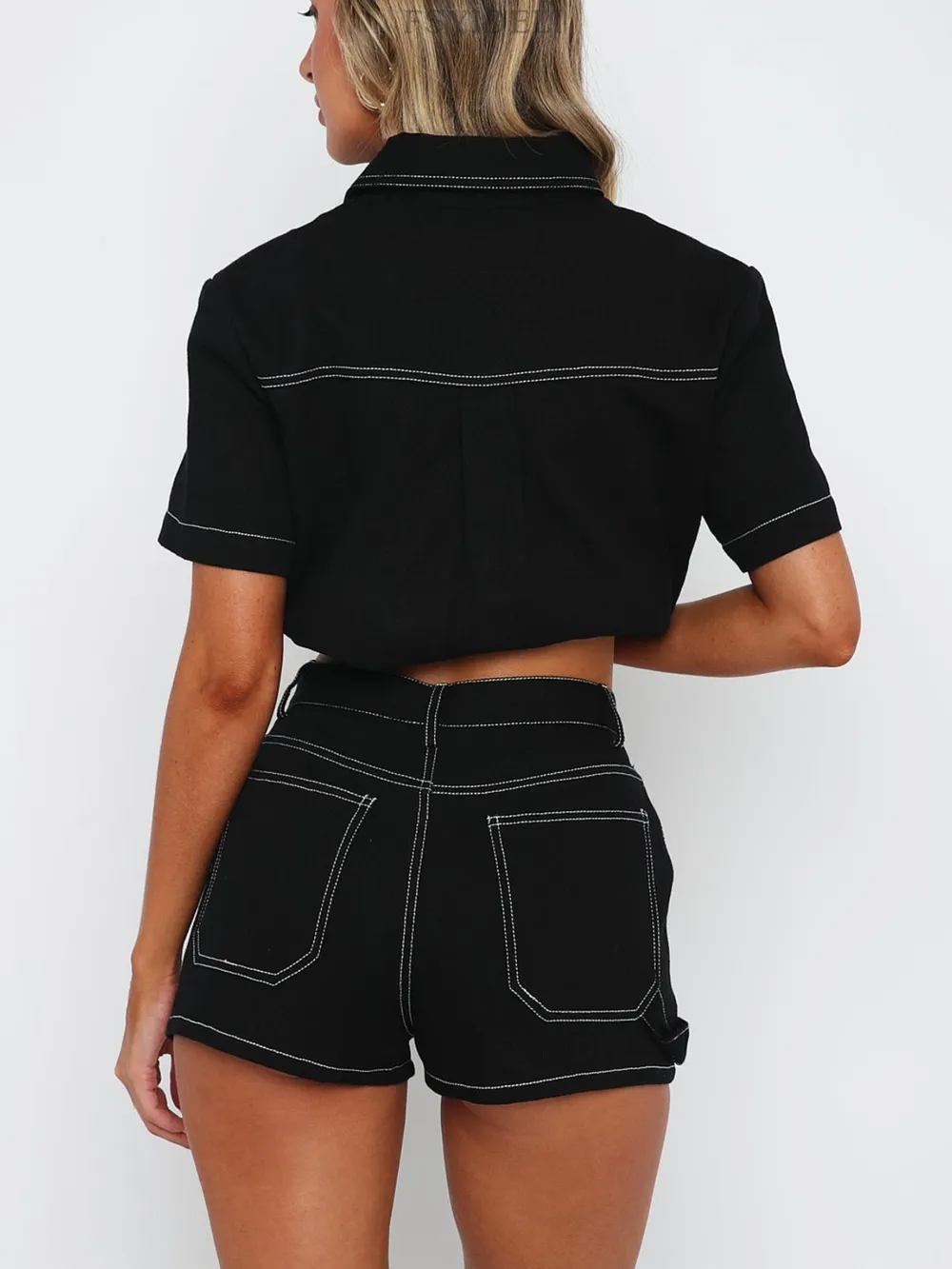 Button Up Short Sleeve Top and Shorts Denim Set, image 10