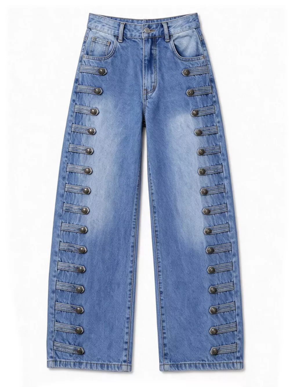 Decorative Button Wide Leg Jeans, image 26