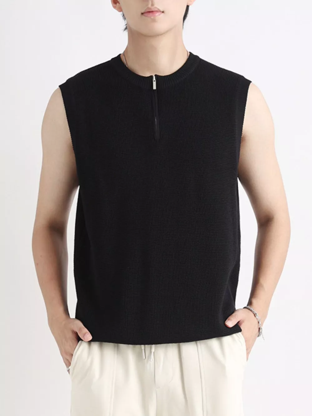 Men's Plus Size Knitted Zip-Up Tank, image 13