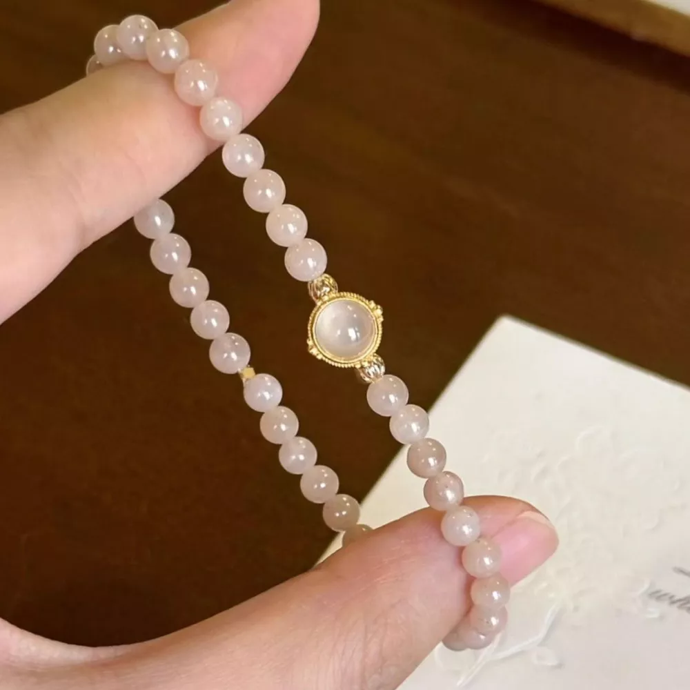 18K Gold-Plated Moonstone Bead Bracelet, image 2