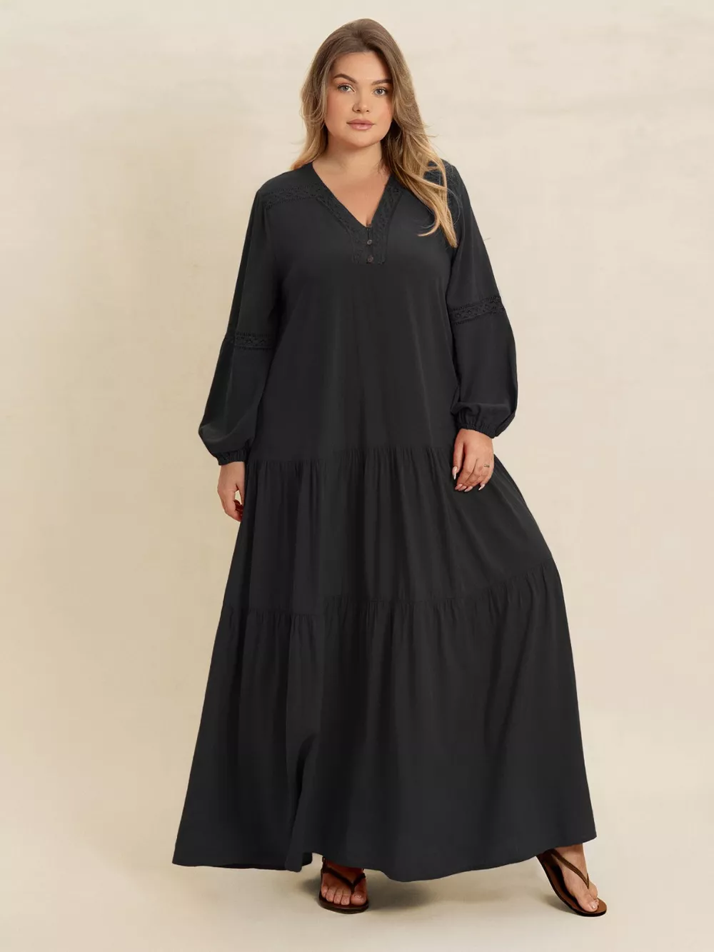 Plus Size Bohemian Tiered Maxi Dress with Balloon Sleeves, image 13