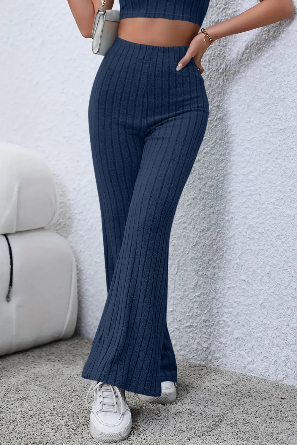 Full Size Ribbed High Waist Flare Pants, image 13