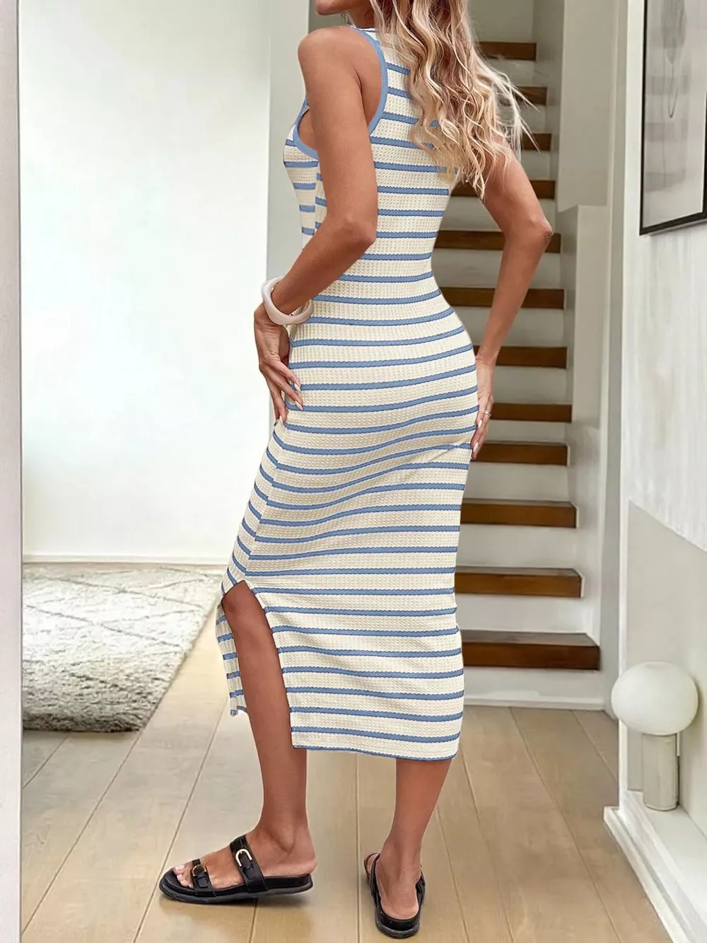 Striped Sleeveless Bodycon Midi Dress, image 7