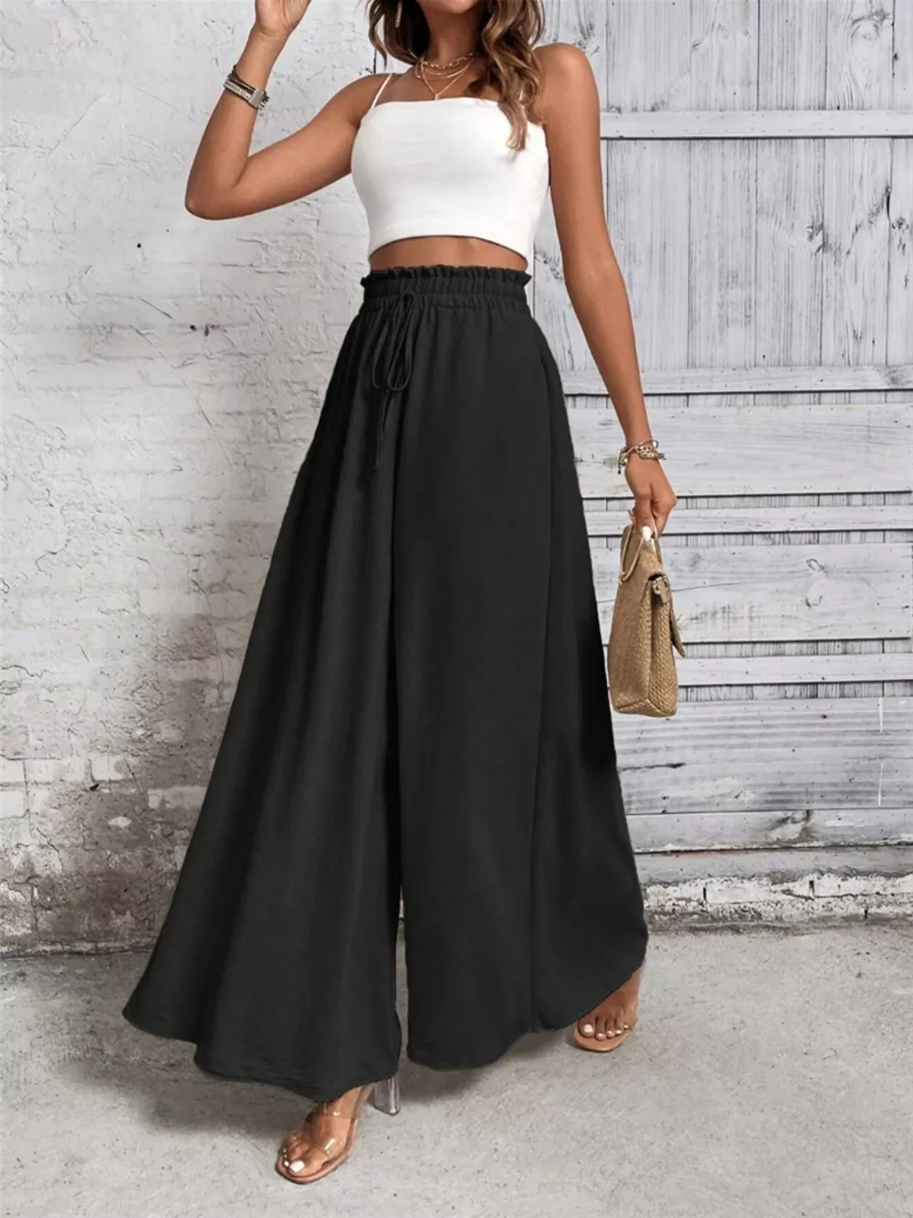 Wide Leg Drawstring Waist Casual Pants, image 10