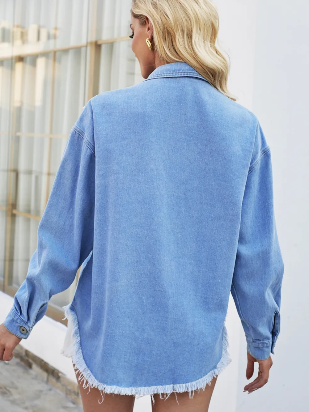 Pearl Detail Pocketed Button Up Denim Jacket, image 2
