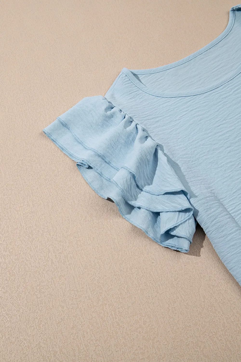 Solid Color Ruffled Short Sleeve Casual Blouse, image 11