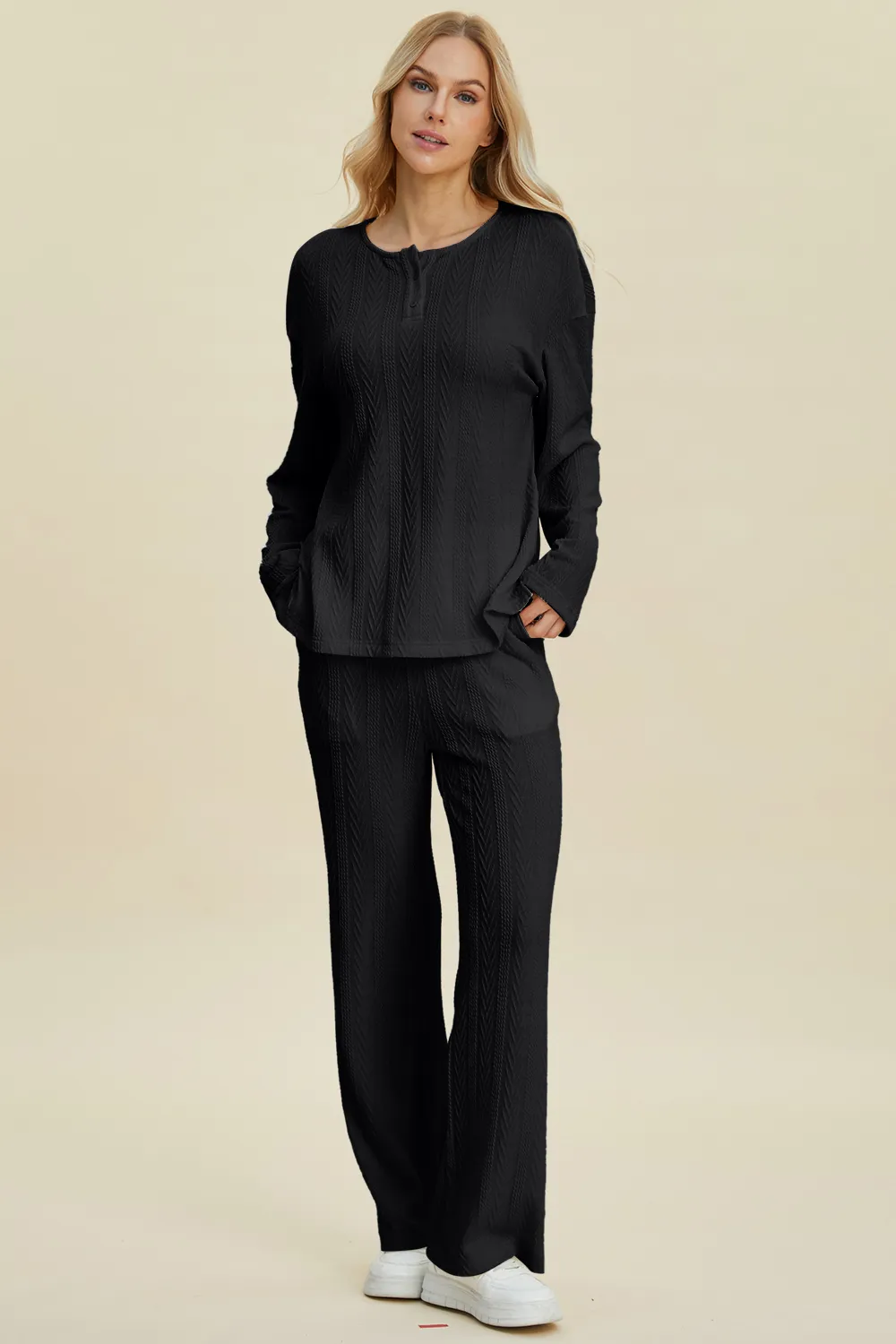 Full Size Cable-Knit Long Sleeve Top and Pants Set