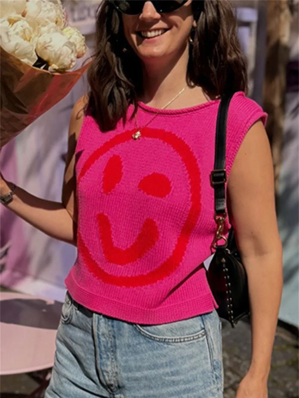 Smiley Round Neck Sweater Vest, image 10