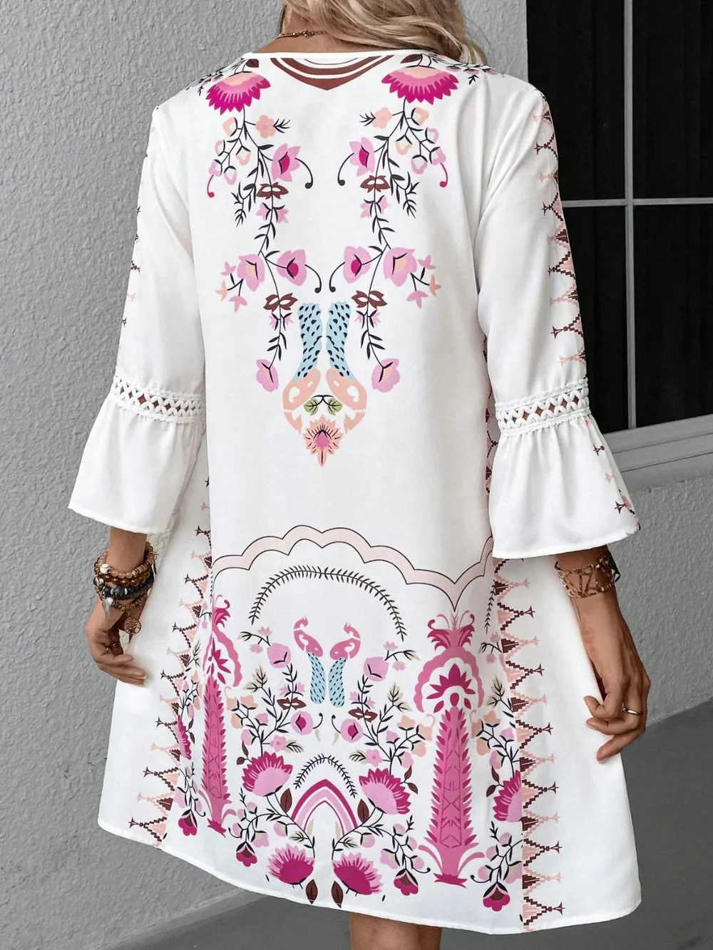 Lace Detail Printed Three-Quarter Sleeve Dress, image 7