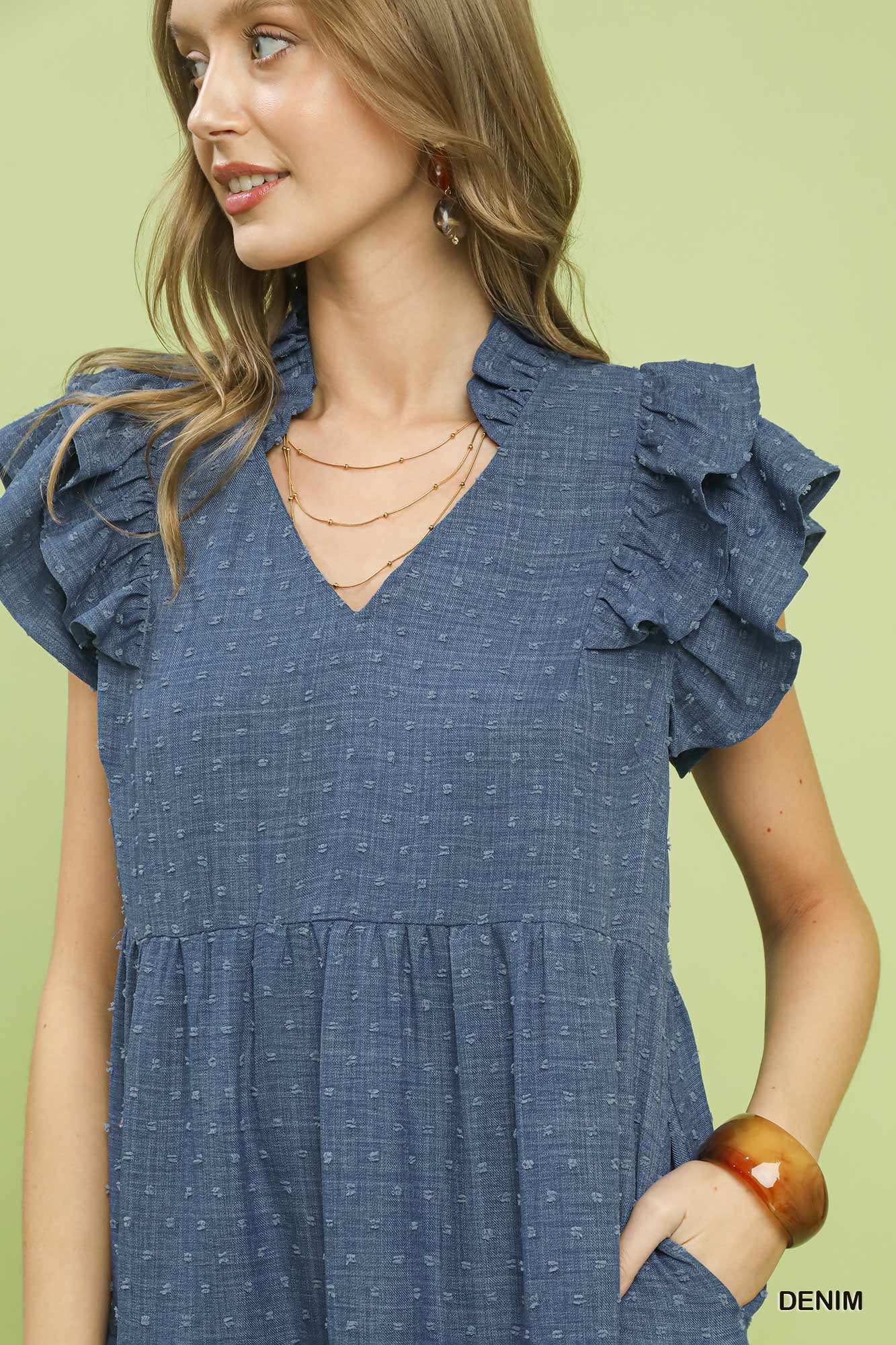 Textured Ruffle Sleeve Tiered Midi Dress, image 4