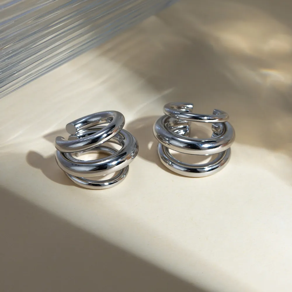 Stainless Steel Layered Cuff Earrings, image 4