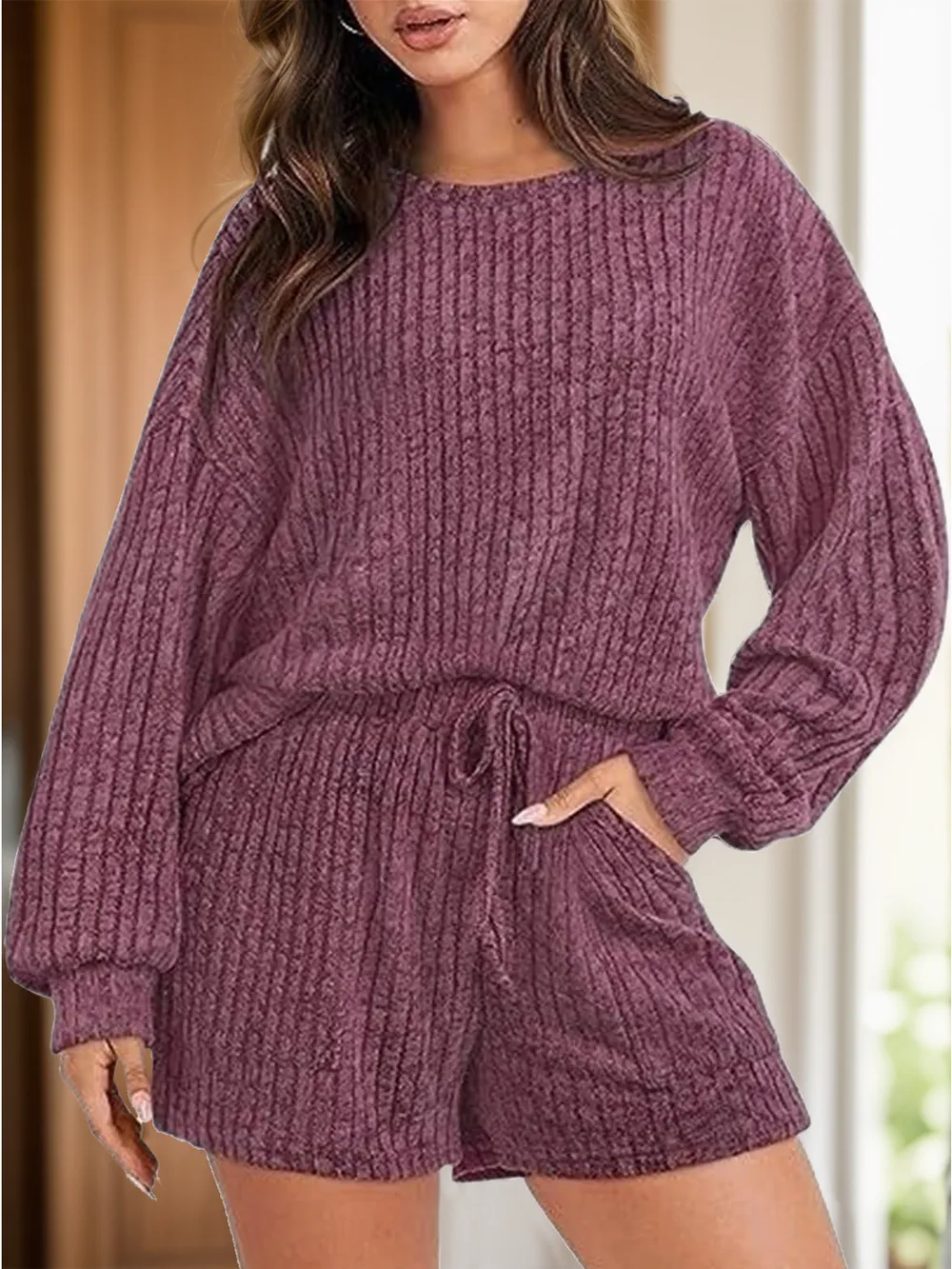 Round Neck Dropped Shoulder Top and Shorts Set, image 6