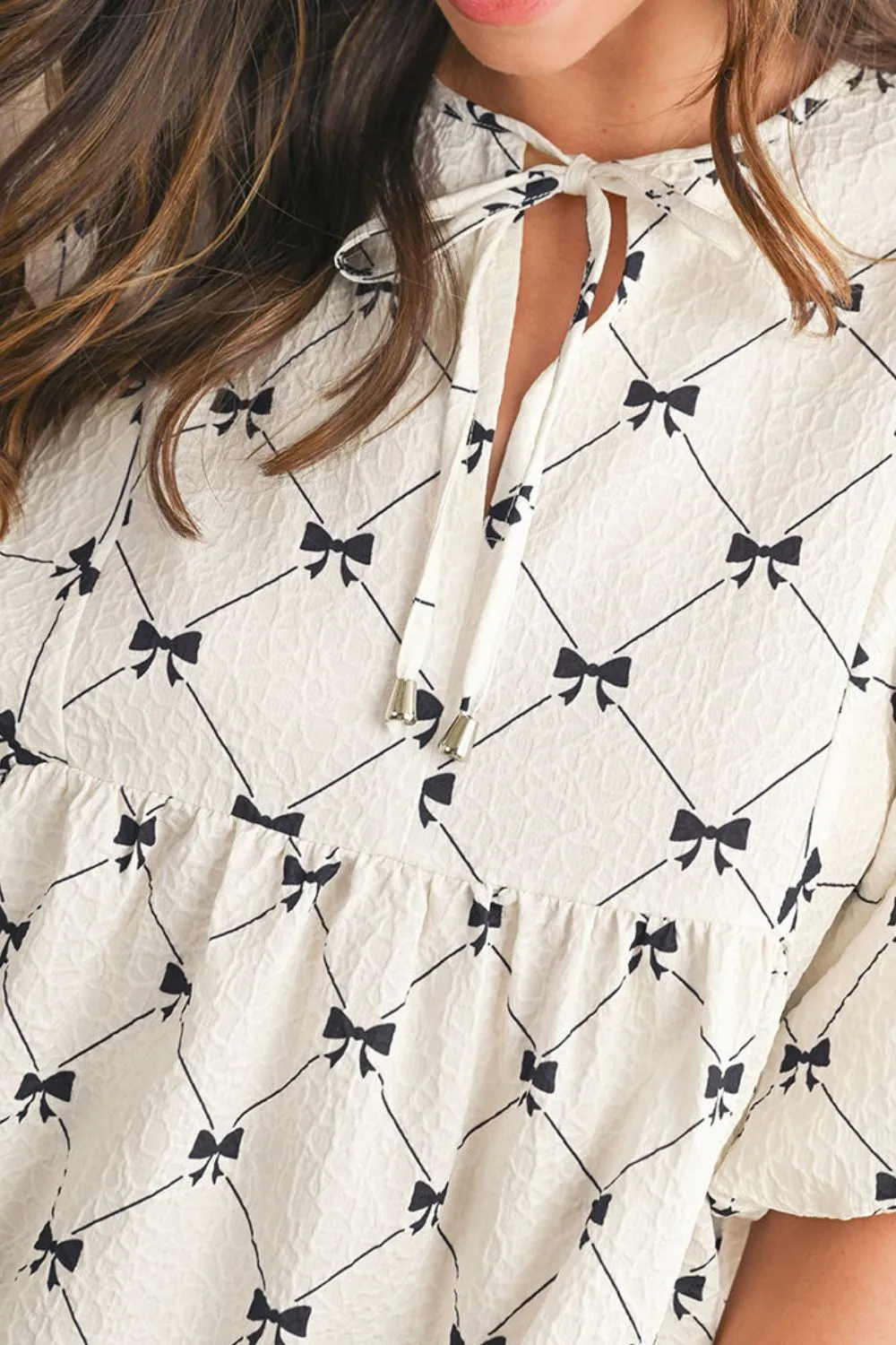 Bow Print Tie Neck Half Sleeve Dress, image 7