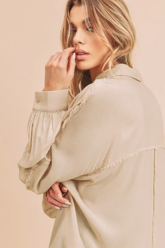 Raw Edge Exposed Seam Collared Neck Long Sleeve Shirt, image 3