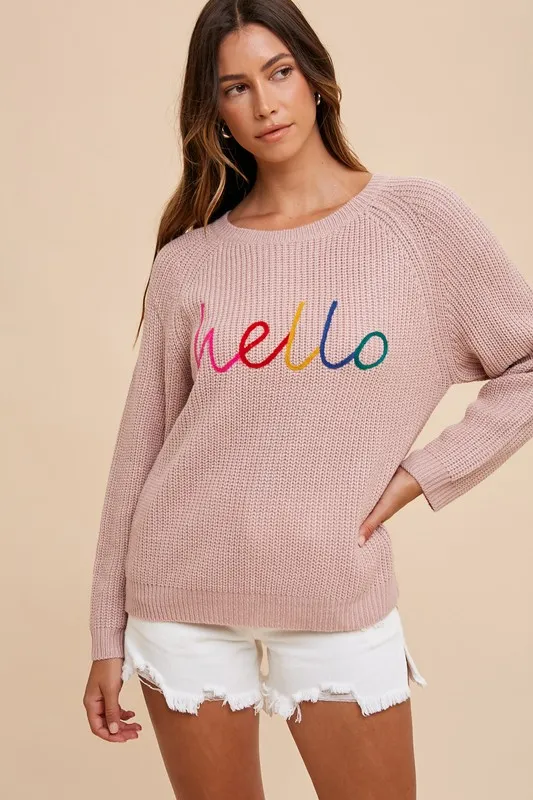 HELLO Embroidered Raglan Sleeve Sweater, image 4