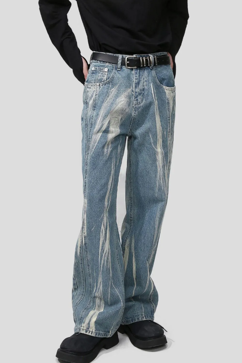 Paint Wide Leg Men's Jeans with Pockets, image 5